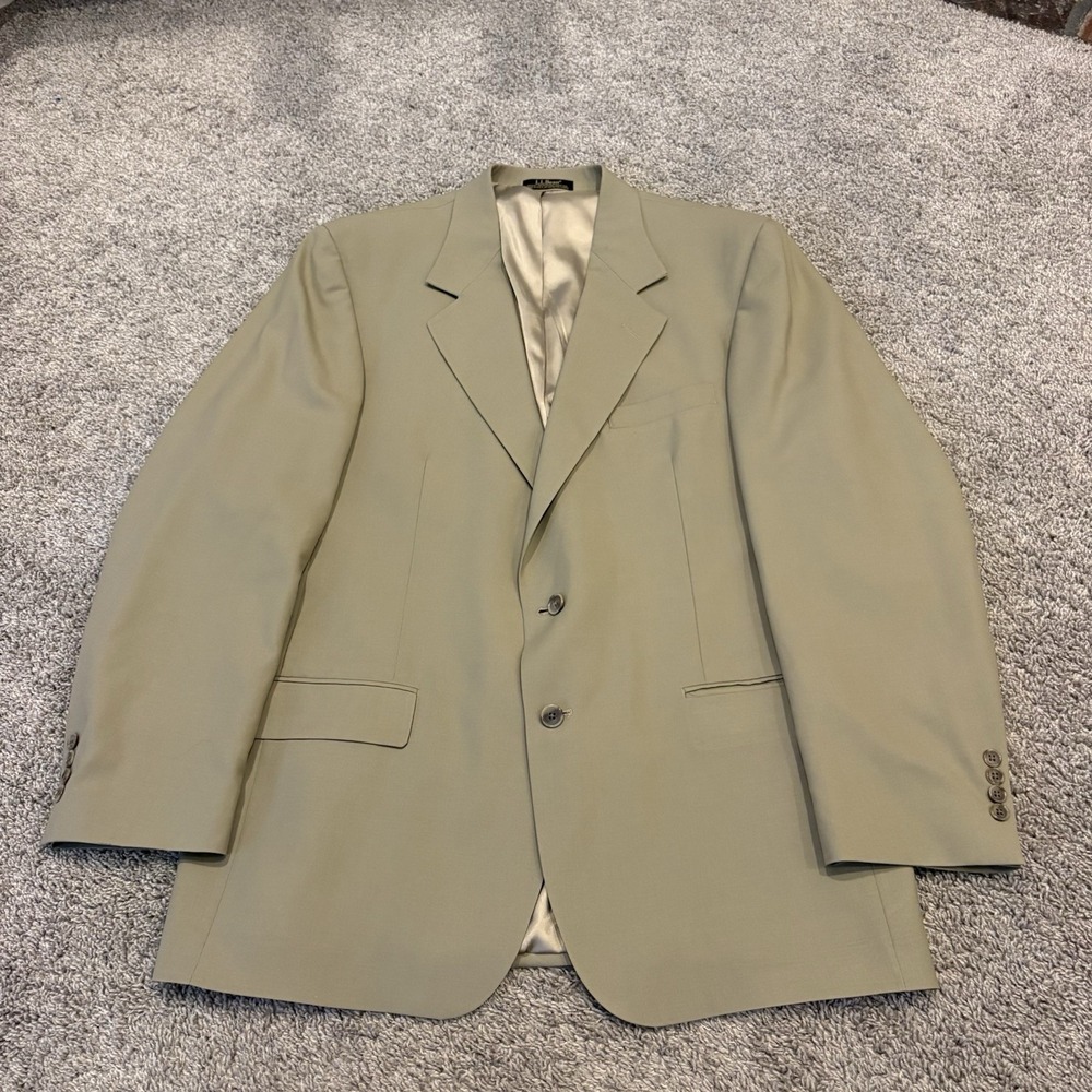 LL Bean Blazer Mens 44 Tall Jacket 2 Button Sport Coat Made in USA Worsted Wool